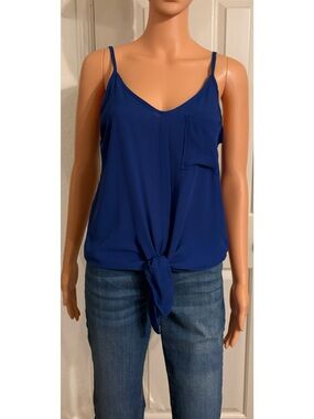 Jella Couture Royal Blue Tie-Front Spaghetti Strap Camisole